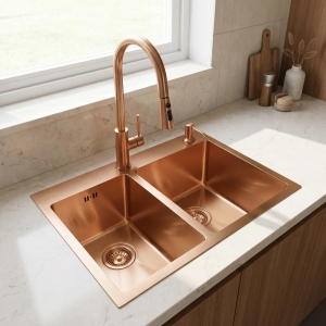 Chiuveta bucatarie cu doua cuve inox Toby Brush Copper - Img 5