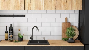Chiuveta Bucatarie REA GRANIT WEST BLACK, Dimensiuni 44 x 48.5 x 17 cm, 1 Cuva, Incastrabila, Negru - Img 4