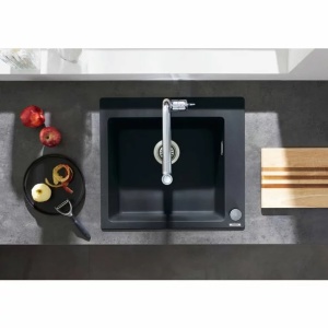Chiuveta compozit Hansgrohe S51 SilicaTec, Dimensiune 56x51cm, Culoare Negru Grafit - Img 3