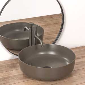 Chiuveta de blat REA ELMA Warm Grey, Dimensiuni 45 cm x 45 x 14 cm, Ceramica Sanitara,Fara Gaura baterie, Gri Mat - Img 2