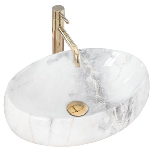Chiuveta de blat REA LINDA GRANIT, Dimensiuni 48 x 34x 14.5cm, Forma Ovala, Ceramica sanitara, Imitatie Marmura - Img 1