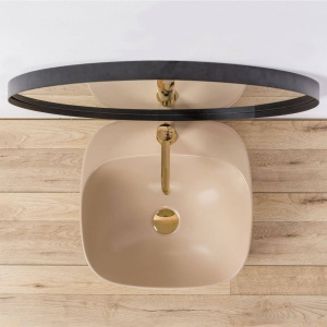 Chiuveta de blat REA LUIZA Beige Matt 42, Dimensiuni 42.5 cm x 42.5 x 15.5 cm, Ceramica Sanitara,Gaura baterie, Bej Mat - Img 4