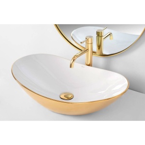 Chiuveta de blat REA ROYAL White GOLD, Dimensiuni 61 x 35 x 15 cm, Forma Ovala, Ceramica sanitara, Alb/Auriu - Img 4