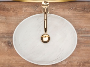 Chiuveta De Blat REA SOFIA CALALA, Dimensiuni 41 X 33.5 X 15 Cm, Montaj Pe Blat, Design Deosebit, Forma Ovala, Ceramica Sanitara, Alb / Gri - Img 5