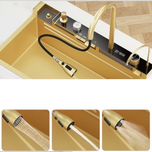 Chiuveta de bucatarie ARGOS multifunctionala, Dimensiune 75X46cm, Culoare Gold Steel, Termostat cu Display LCD - Img 14