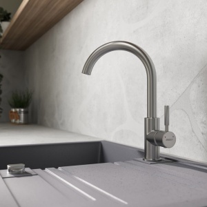 Chiuveta de bucatarie FERRO, Dimensiune 78x48cm, O cuva cu picurator, Culoare Gri - Img 2