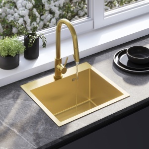 Chiuveta din inox cu set de accesorii Rea Leo 50 Brush Gold - Img 5