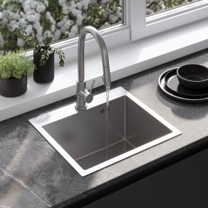 Chiuveta din inox cu set de accesorii Rea Leo 50 Brush Nickel - Img 5