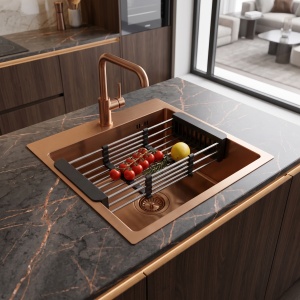 Chiuveta din otel cu set accesorii Rea Leo 40 Brush Copper - Img 2