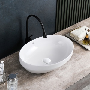 Chiuveta lavoar oval cu montaj pe blat, din ceramica alba, Lumo White Gloss 50 x 37 cm - Img 2