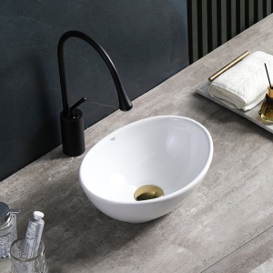 Chiuveta lavoar oval cu montaj pe blat, din ceramica alba, Lumo White Gloss 34 x 27 cm - Img 6
