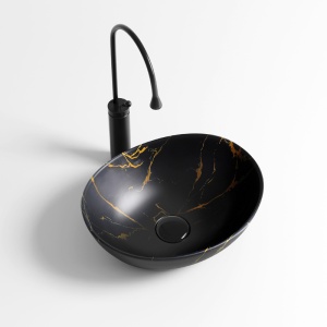 Chiuveta lavoar oval cu montaj pe blat, din ceramica neagra, Lumo Black Matt 40 x 33 cm - Img 5