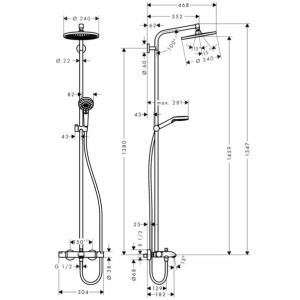 Coloana de dus cu baterie termostatata si pipa cada Hansgrohe Crometta S240 - Img 2