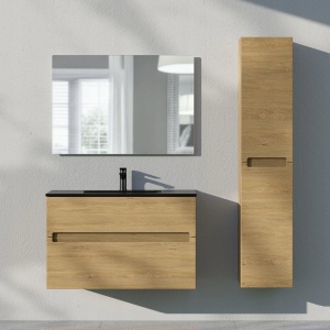 Lavoar baie incastrat din conglemerat, cu gaura baterie, negru mat, Veldman Lotus 100 x 46 cm - Img 3