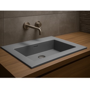Lavoar baie incastrat din conglemerat, fara gaura baterie, gri mat, Veldman Lotus 60 x 46 cm - Img 3
