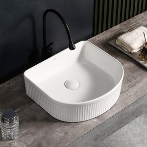 Lavoar ceramic alb cu caneluri si montaj pe blat Fino White Gloss 40 x 35 cm - Img 2