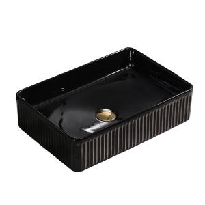 Lavoar ceramic dreptunghiular cu caneluri si montaj pe blat Aura Black Gloss 50 x 34 cm - Img 6