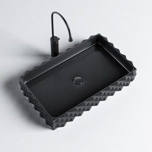 Lavoar ceramic dreptunghiular cu caneluri si montaj pe blat Pearl Black 60 x 34 cm - Img 3