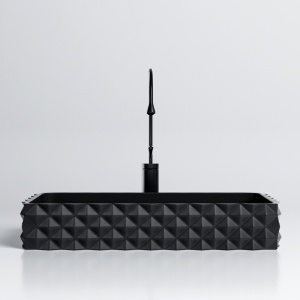 Lavoar ceramic dreptunghiular cu decoratii exterioare si montaj pe blat Pearl Black Matt 60 x 40 cm - Img 3