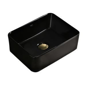 Lavoar ceramic dreptunghiular cu fixare pe blat Luxo Black Gloss 41 x 31 cm - Img 3