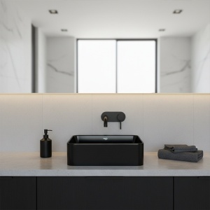 Lavoar ceramic dreptunghiular cu fixare pe blat Luxo Black Gloss 41 x 31 cm - Img 13