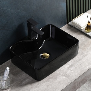 Lavoar ceramic dreptunghiular cu montaj pe blat Elise Black Gloss 48 x 37 cm - Img 2