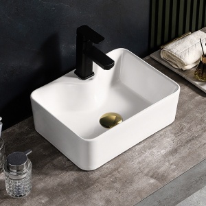 Lavoar ceramic dreptunghiular cu montaj pe blat Elise White Gloss 48 x 37 cm - Img 7