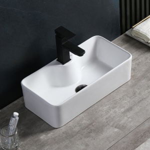 Lavoar ceramic dreptunghiular cu montaj pe blat Lia White Gloss 50 x 25 cm - Img 2