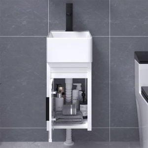 Lavoar ceramic dreptunghiular cu montaj pe blat Lucy White Gloss 46 x 25 cm - Img 14