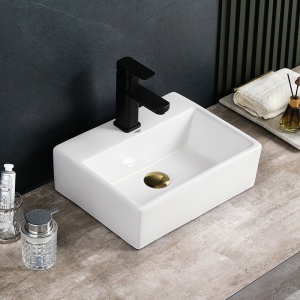 Lavoar ceramic dreptunghiular cu montaj pe blat Viva White Gloss 40 x 30 cm - Img 7