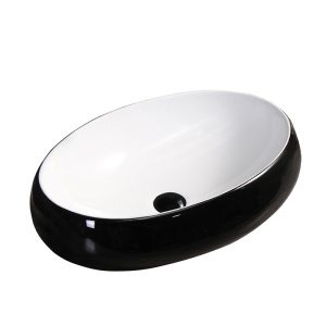 Lavoar ceramic oval cu interior alb si montaj pe blat Cari Black Gloss 60 x 40 cm