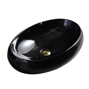 Lavoar ceramic oval cu montaj pe blat Cari Black Gloss 60 x 40 cm
