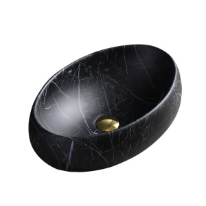 Lavoar ceramic oval cu montaj pe blat Cari Black&Marble White Matt 50 x 31 cm - Img 6