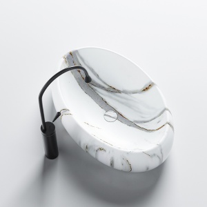 Lavoar ceramic oval cu montaj pe blat Cari White&Marble 60 x 40 cm - Img 5