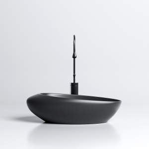 Lavoar ceramic oval cu montaj pe blat Emma Black Matt 49 x 31 cm - Img 4