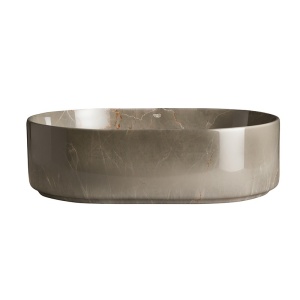 Lavoar ceramic oval din marmura bej cu montaj pe blat Navi 46 x 31 cm - Img 12