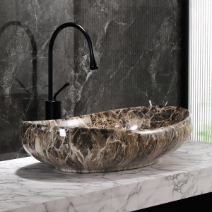 Lavoar ceramic oval din marmura maro Amore-MAR7-500, 65 x 37 cm - Img 13