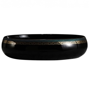 Lavoar ceramic oval negru lucios cu decoratiuni aurii Cari 60 x 40 cm - Img 7