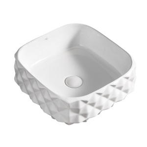 Lavoar ceramic patrat cu decoratii exterioare si montaj pe blat Pearl White 40 x 40 cm - Img 7