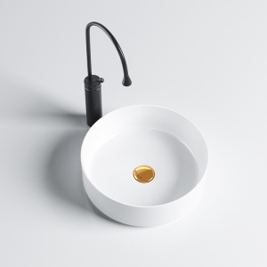 Lavoar ceramic rotund cu fixare pe blat Lava White Gloss 36 x 12 cm - Img 3