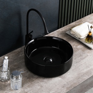Lavoar ceramic rotund cu montaj pe blat Lava Black Gloss 36 x 12 cm - Img 2