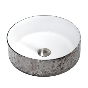 Lavoar ceramic rotund cu montaj pe blat Lava Silver 36 x 12 cm