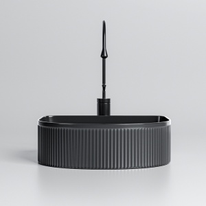 Lavoar ceramic semirotund cu caneluri si montaj pe blat Fino Black Gloss 40 x 35 cm - Img 5