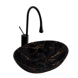 Lavoar De Blat PRO VERA marmura lucioasa negru/auriu, Dimensiuni 40.5 X 33 X 14 Cm, Forma Ovala, Ceramica Sanitara - Img 1