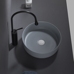 Lavoar De Blat PRO VERONA, Dimensiuni 36 X 36 X 12 Cm, Forma Rotunda, Ceramica Sanitara, Gri Inchis - Img 3