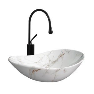 Lavoar De Blat PRO ZUZAN, Dimensiuni 60.5 X 36 X 15 Cm, Montaj Pe Blat, Design Deosebit, Forma Ovala, Ceramica Sanitara, Marmura/Gri - Img 1