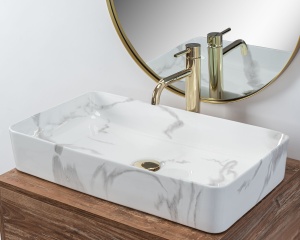 Lavoar De Blat REA DENIS SHINNY MARMO, Montaj Pe Blat, Dimensiuni 61.5 X 35 X 11 Cm,Design Deosebit, Forma Dreptunghiulara,Ceramica Sanitara,Gri - Img 6