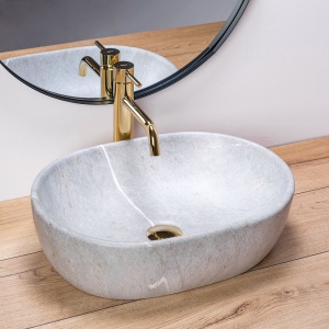 Lavoar de blat REA LARA GREY, 35x 48.5x 13.5 cm, Montaj Pe Blat, Design Deosebit, Forma Rotunda, Ceramica Sanitara, Gri - Img 3