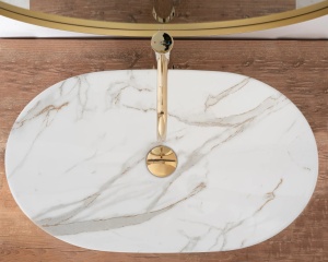 Lavoar De Blat REA ROYAL AIAX SHINY, Dimensiuni 60.5 X 36 X 10 Cm, Forma Ovala, Ceramica Sanitara, Gri/Maro - Img 4