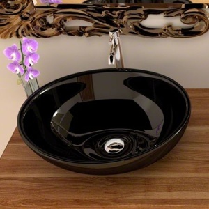 Lavoar De Blat REA SOFIA, Dimensiuni 41 X 34.5 X 15 Cm, Montaj Pe Blat, Design Deosebit, Forma Ovala, Ceramica Sanitara, Negru - Img 2